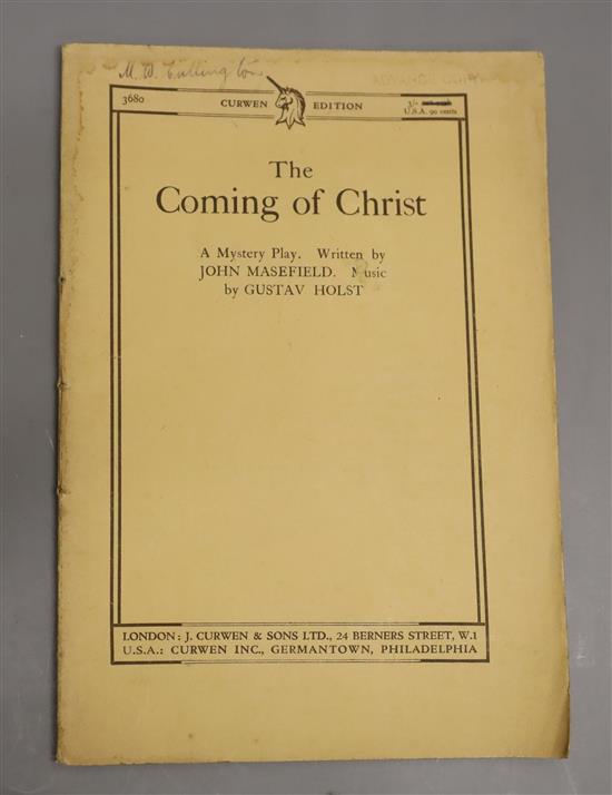 Gustave Holst Interest: Masefield, John - The Coming of Christ, a vocal score by Gustave Holst and signed on the